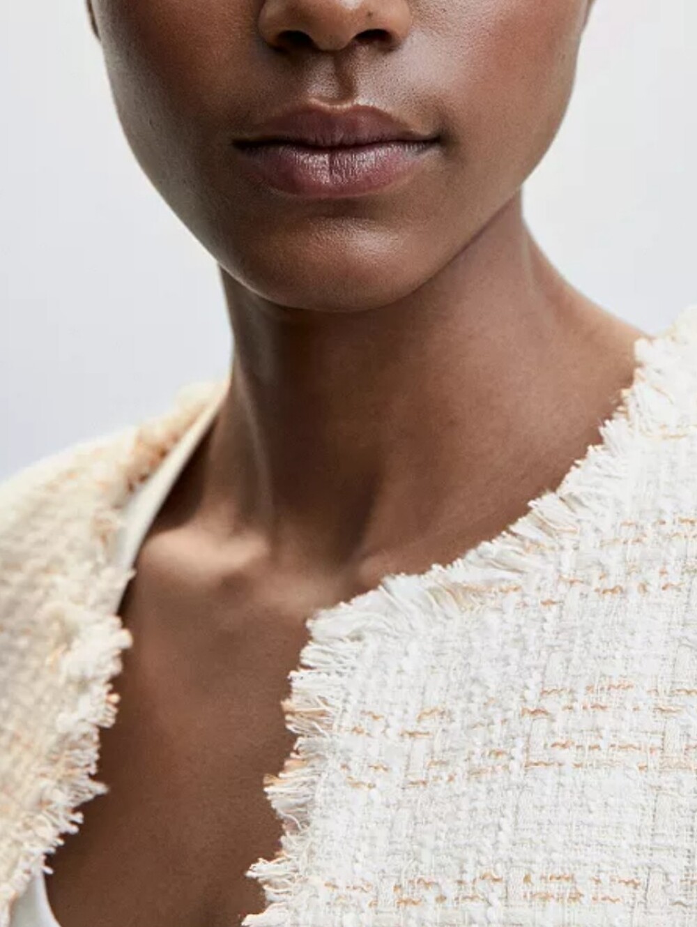 Mango Cream Tweed Collarless Jacket with Ruffle Cuffs (Removable) - Picture 9 of 15